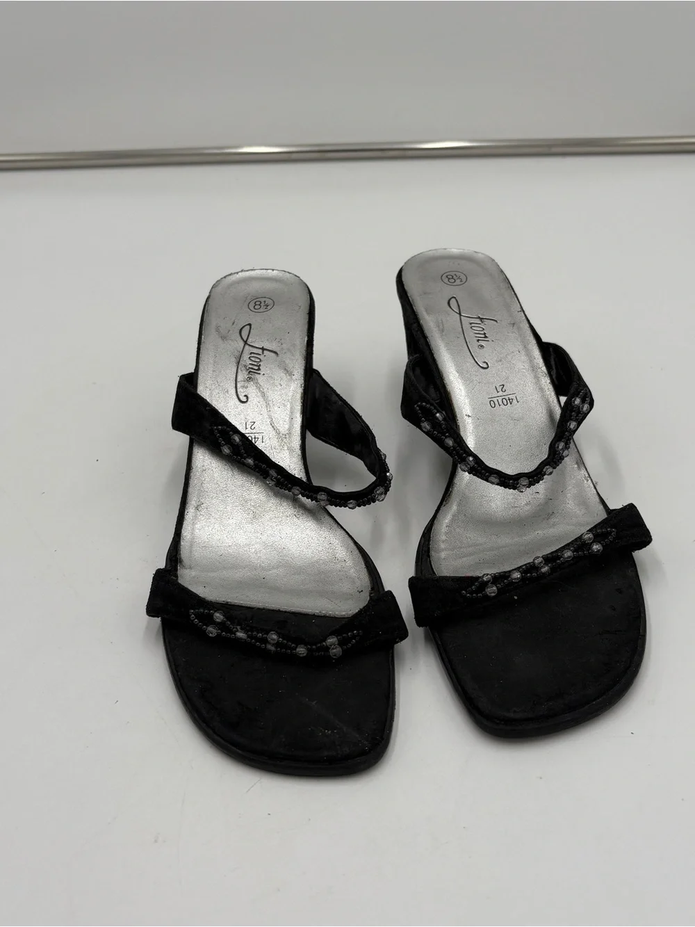 Vintage Y2K Fairycore Fioni Black Sandal Kitten Heels Beaded Women’s Size 8.5